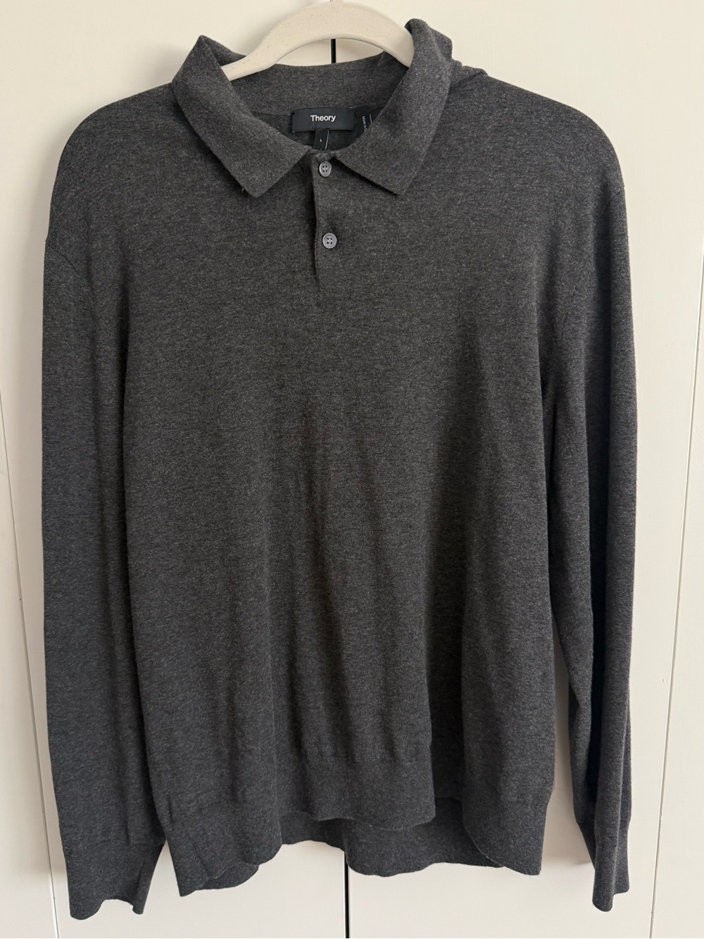 Theory Dark Charcoal Gray Long-Sleeve Polo